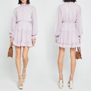 NWT OPT Lluvia Lilac Gold Metallic Polka Dot Mini Dress Size Large Party G59